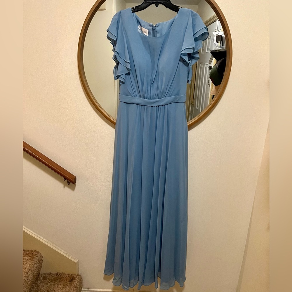 Azazie Daphne- A-Line Ruched Chiffon Floor-Length Dress in Steel Blue